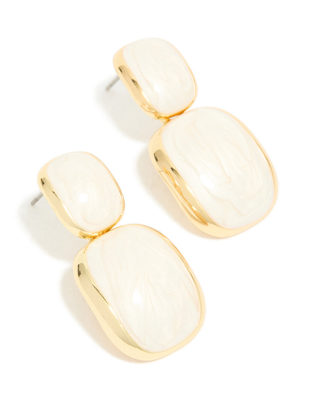 Discover gold plated cream enamel statement drop earrings in ivory front view