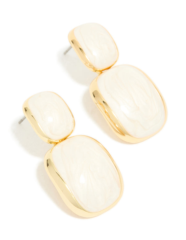 Discover gold plated cream enamel statement drop earrings in ivory front view
