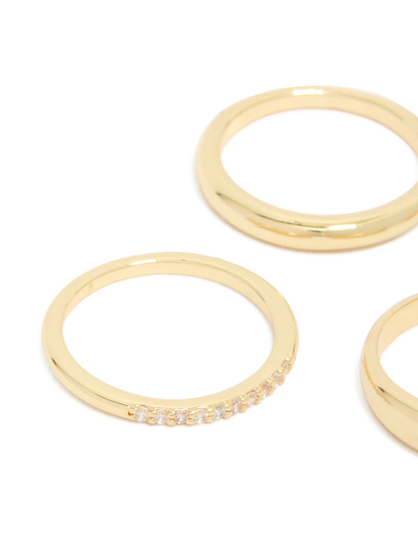 Gold Plated Cubic Zirconia & Plain Rings 4-Pack