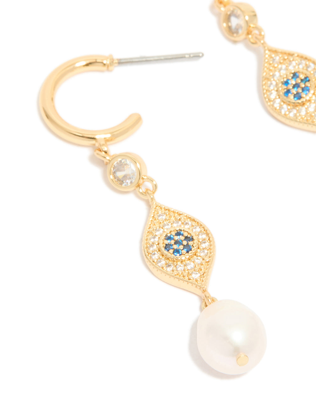 Gold Plated Cubic Zirconia Evil Eye Pearl Drop Earrings