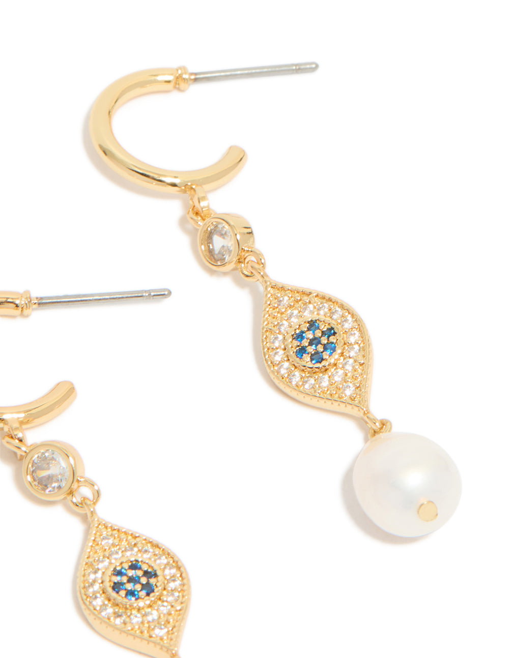 Gold Plated Cubic Zirconia Evil Eye Pearl Drop Earrings