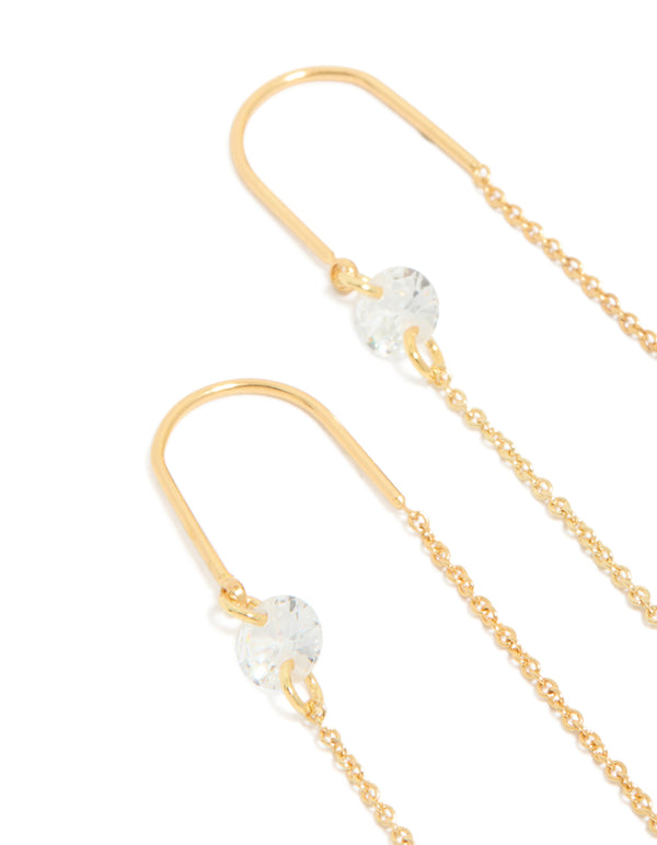 Gold Plated Cubic Zirconia Thread Through Earrings