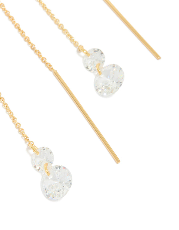 Gold Plated Cubic Zirconia Thread Through Earrings