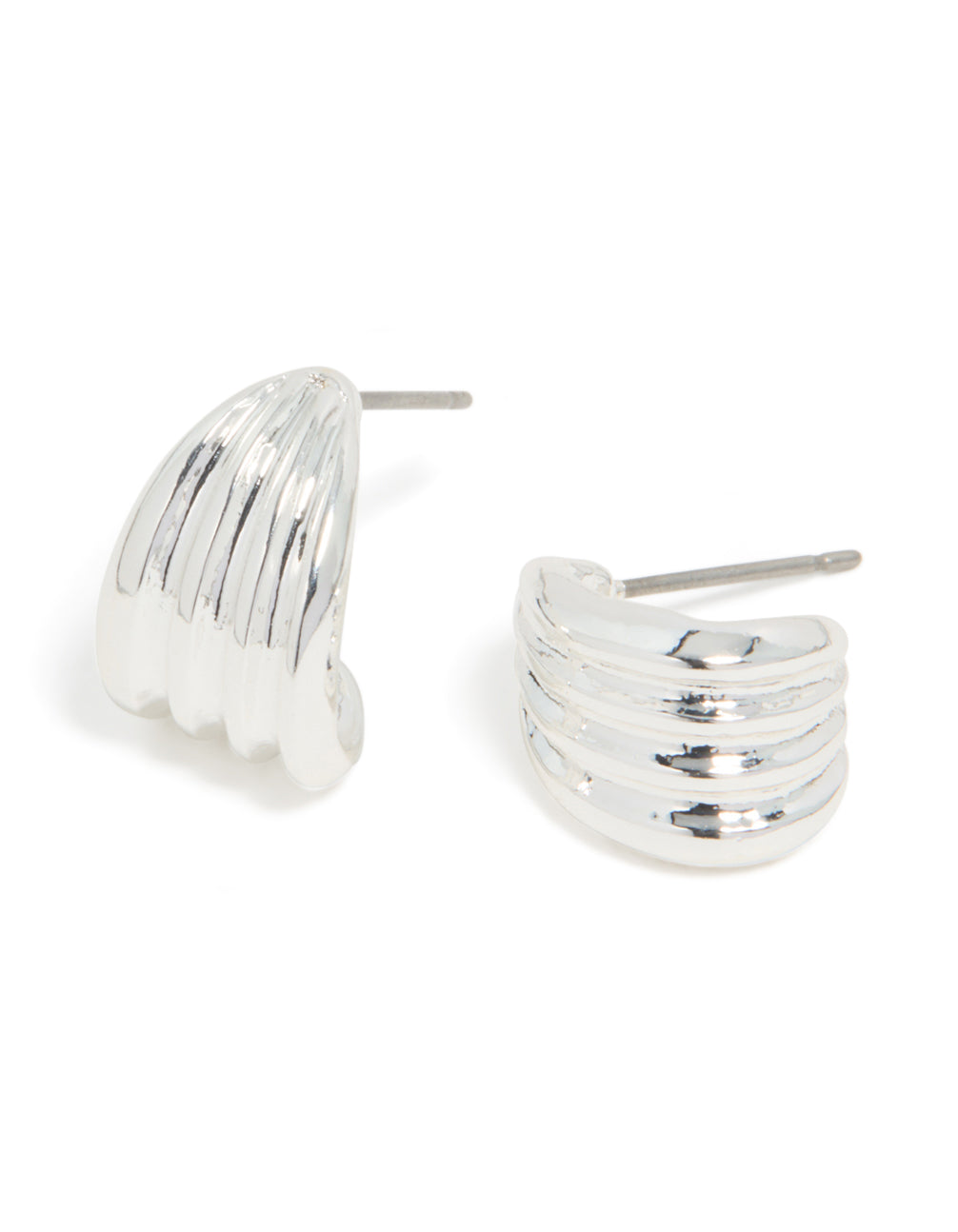 Silver Ribbed Stud Earrings