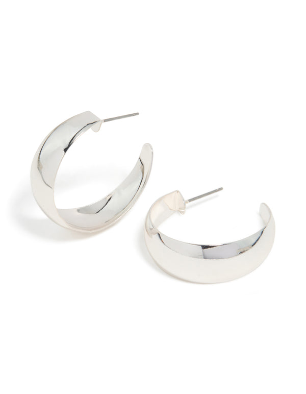 Silver Open Chubby Hoop Earrings