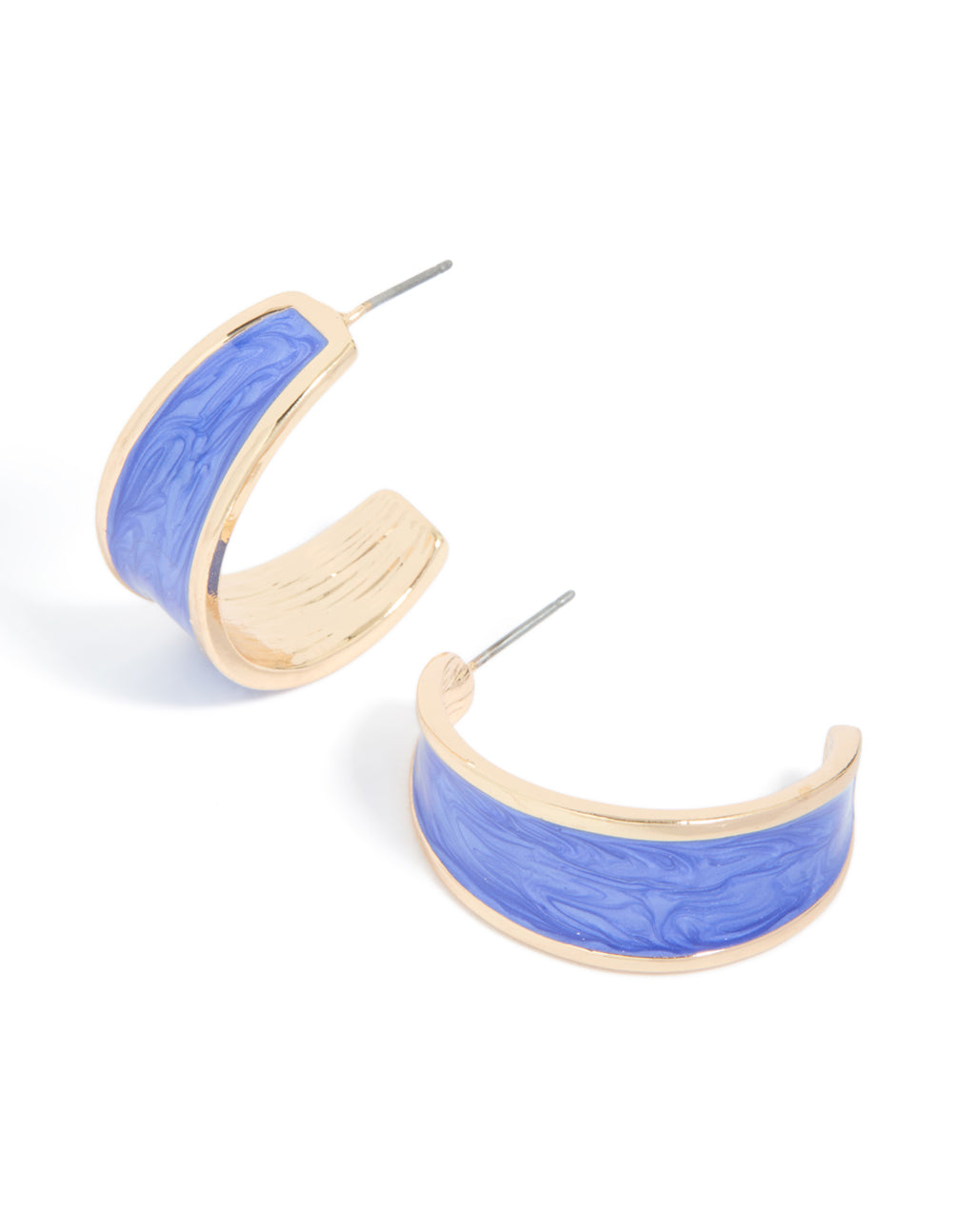 Gold Blue Marble Inlay Hoop Earrings
