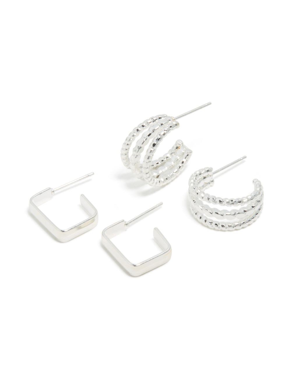 Silver Rectangle & Double Hoop Earrings 2-Pack