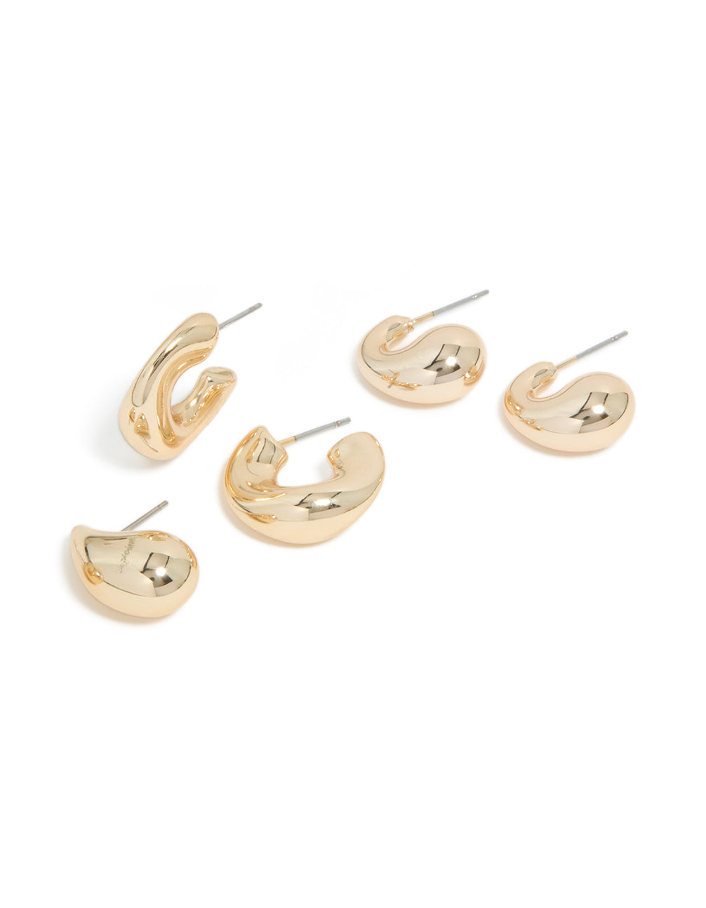 Gold Bubble Thick Huggie Earrings 3-Pack