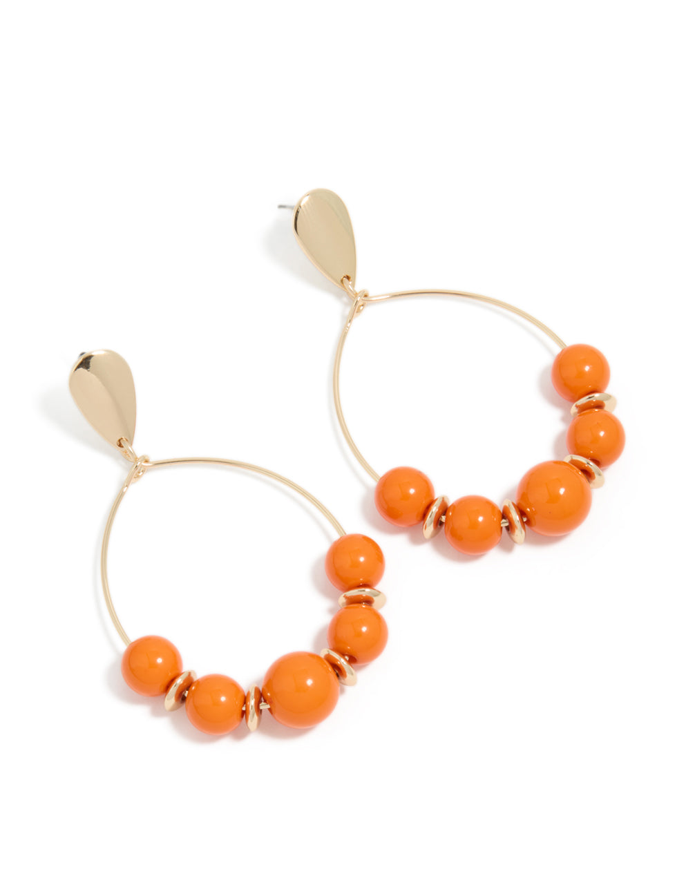 Gold Round Orange Beaded Drop Earrings