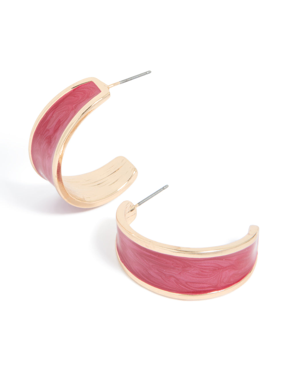Gold Red Marble Inlay Hoop Earrings
