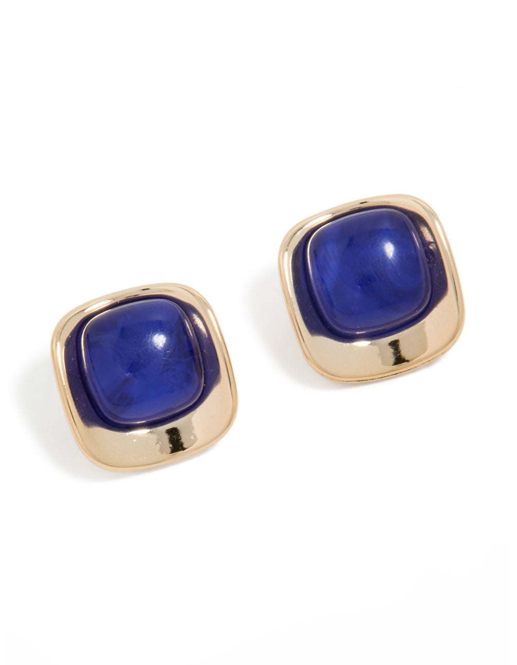 Gold Dark Blue Marble Centre Stud Earrings