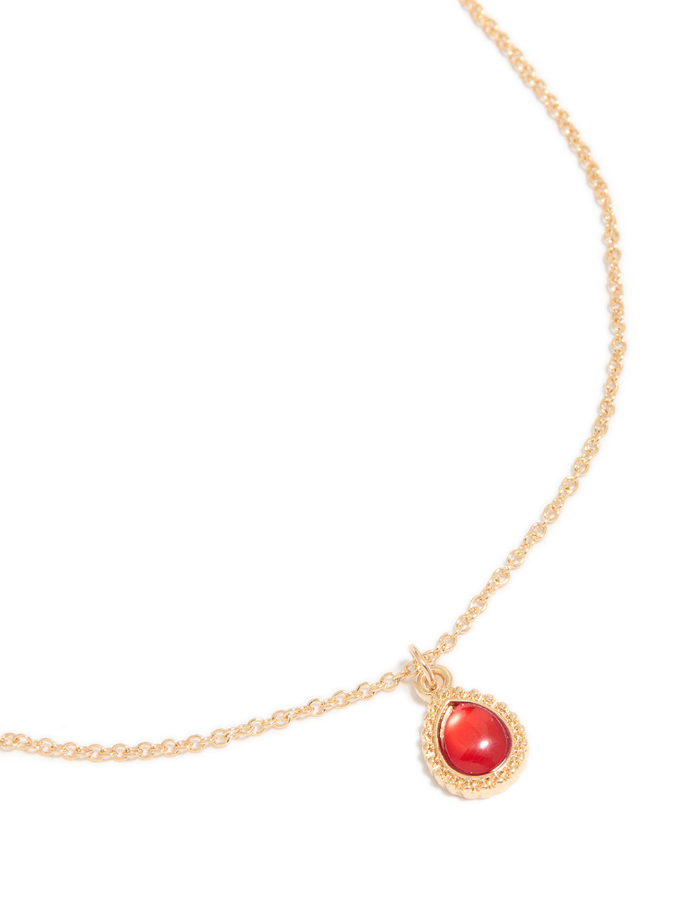 Gold Red Diamante Simple Teardrop Pendant Necklace