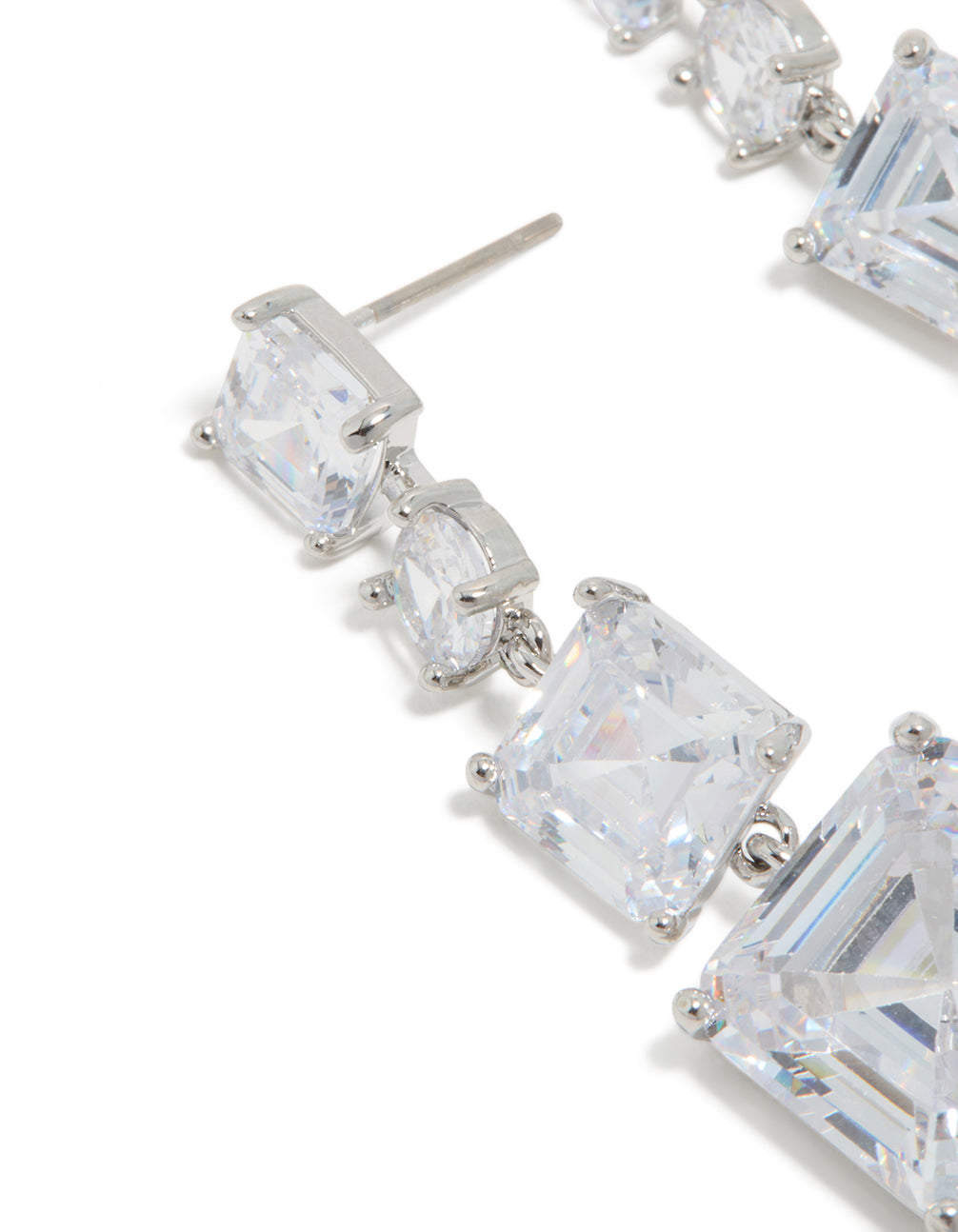 Silver Cubic Zirconia Square Drop Earrings