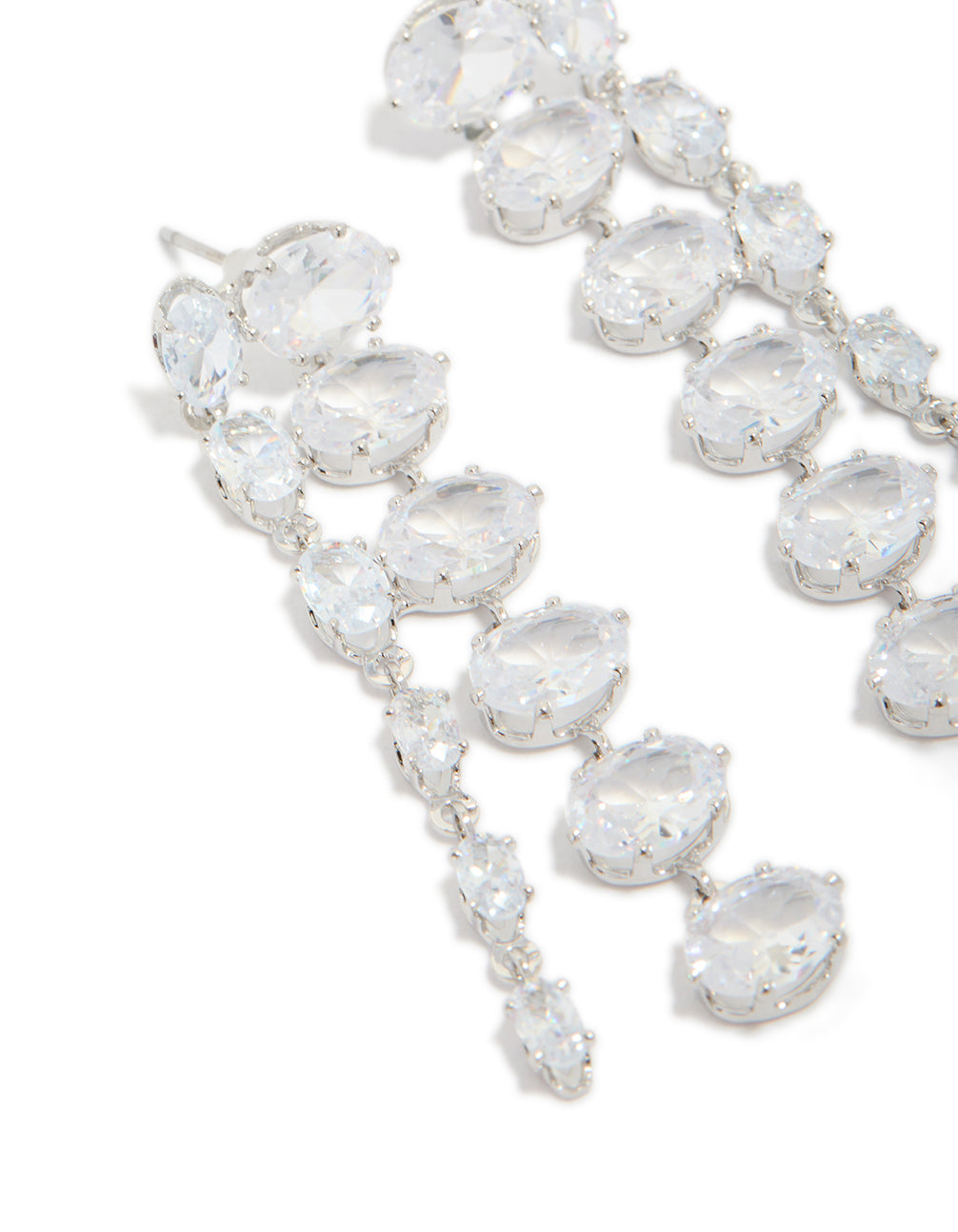 Silver Cubic Zirconia Oval Layered Drop Earrings