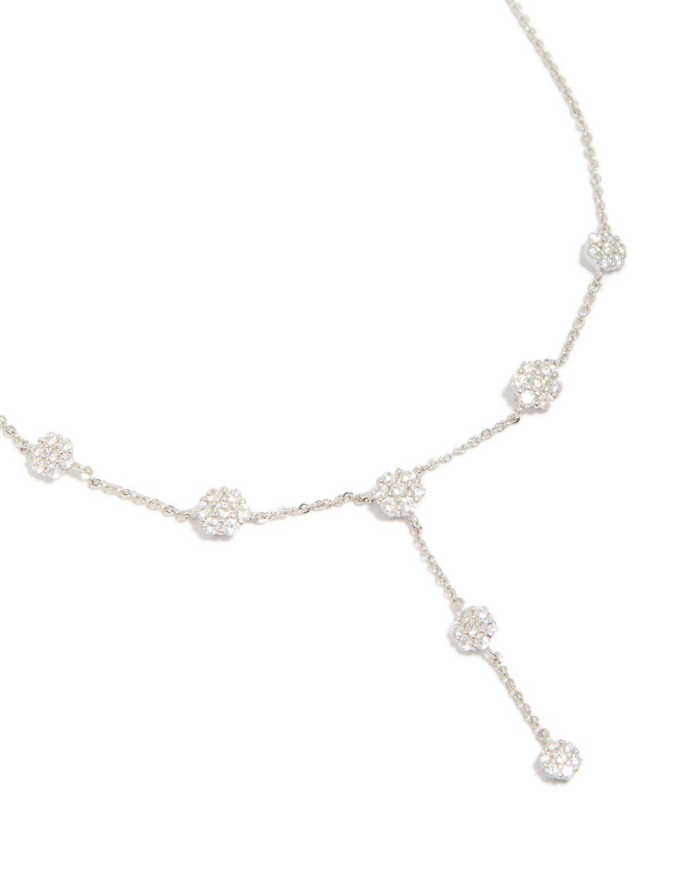 Silver Cubic Zirconia Mini Floral Y Necklace