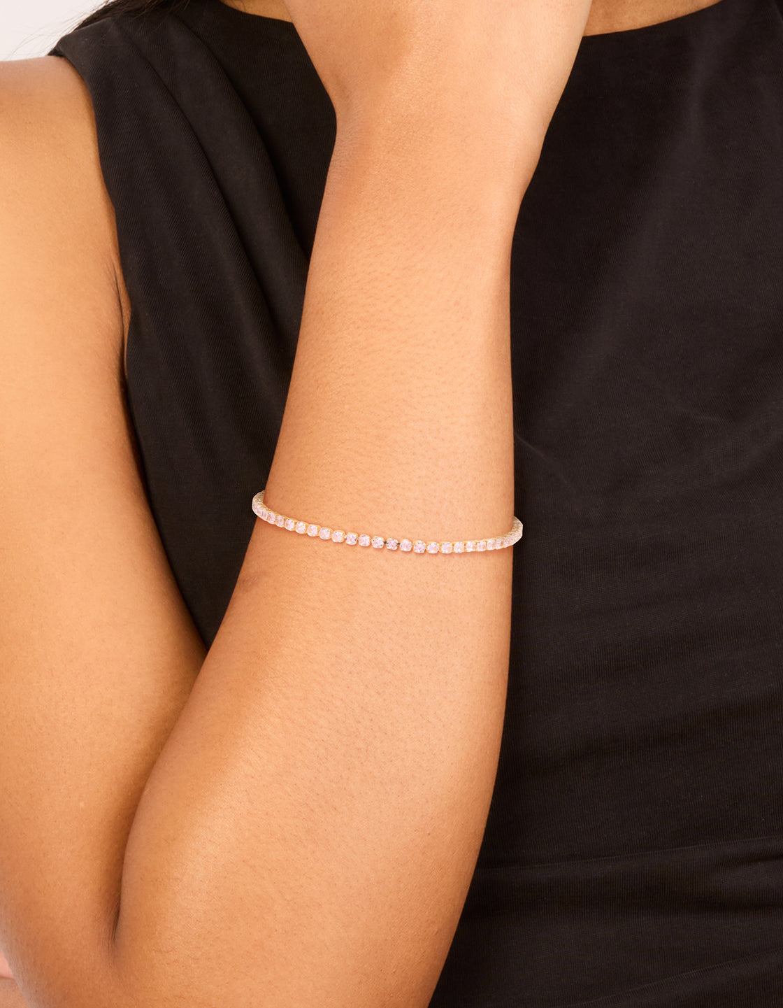 Gold Pink Cubic Zirconia Dainty Tennis Bracelet