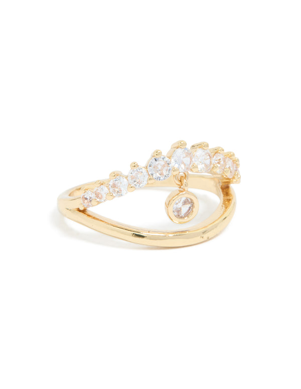 Gold Plated Cubic Zirconia Charm Split Ring