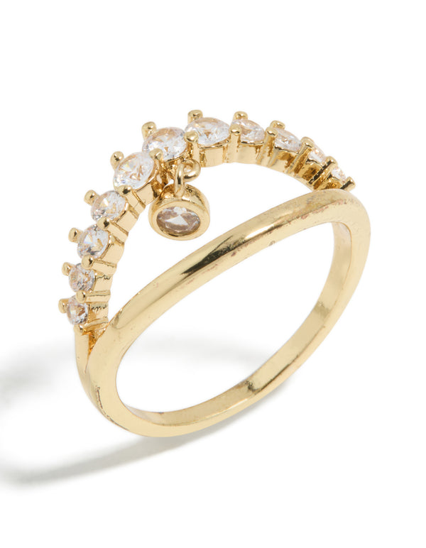 Gold Plated Cubic Zirconia Charm Split Ring