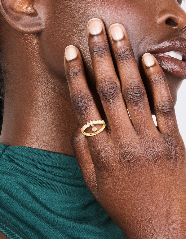 Gold Plated Cubic Zirconia Charm Split Ring