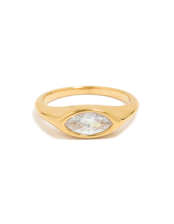 Waterproof Gold Plated Stainless Steel Lovely Cubic Zirconia Signet Ring