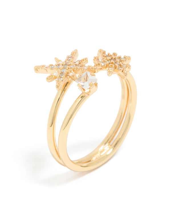 Gold Plated Diamante Celestial Layered Ring