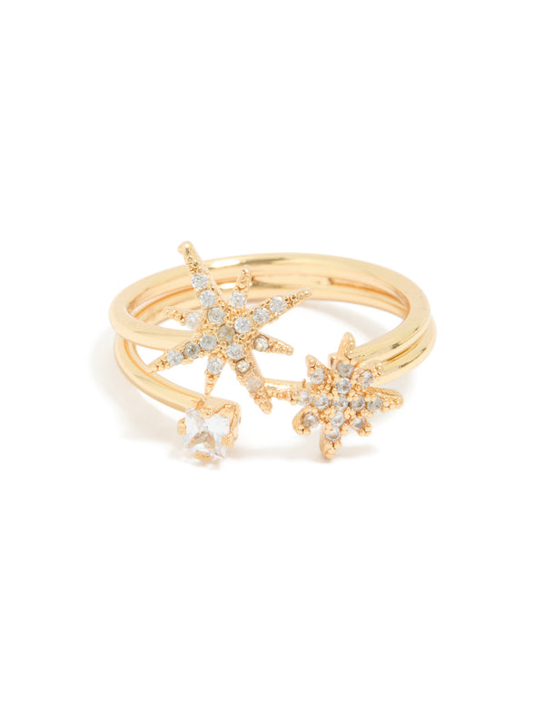 Gold Plated Diamante Celestial Layered Ring