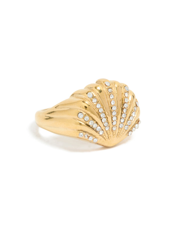 Featuring a waterproof gold plated stainless steel shell large ring with ocean-inspired in chunky style side detail view