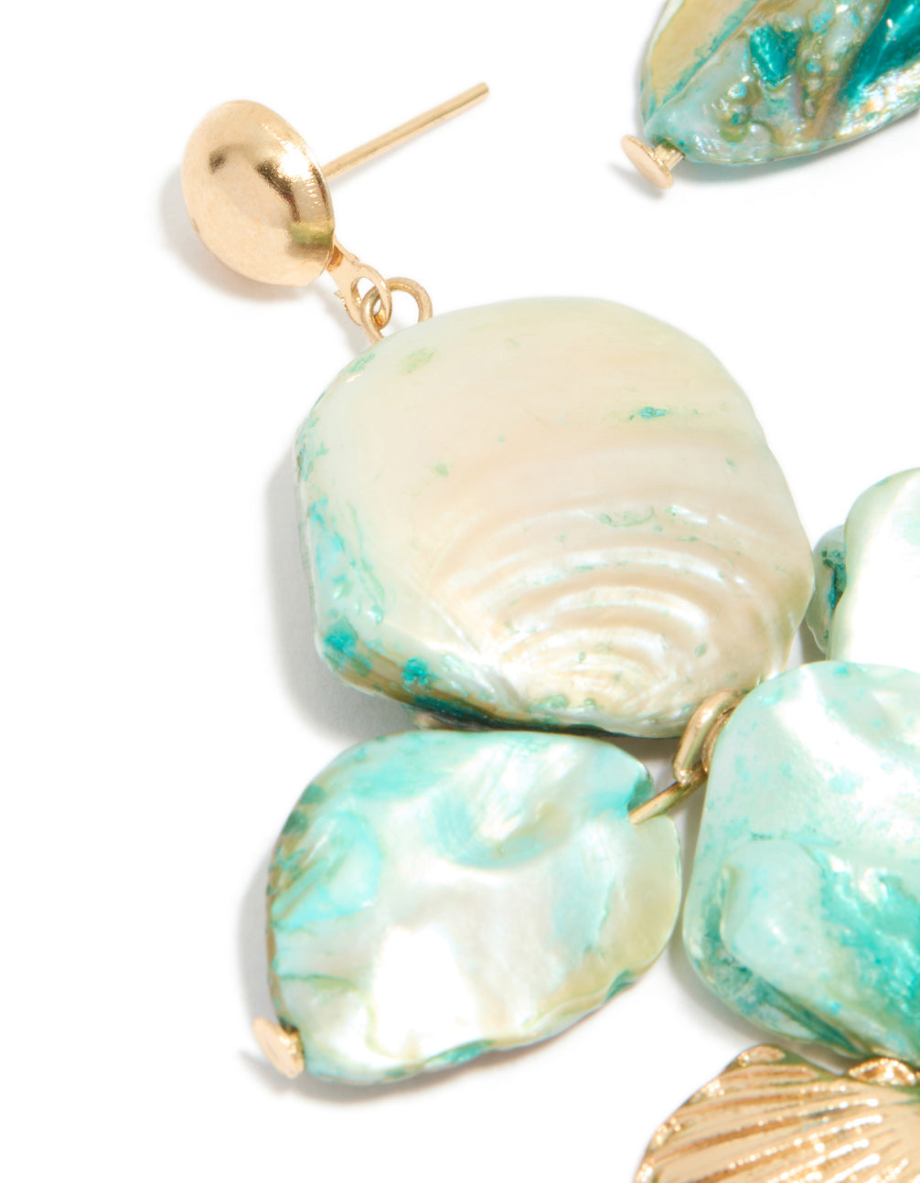 Gold Blue Genuine Shell Disc Layered Drop Earrings