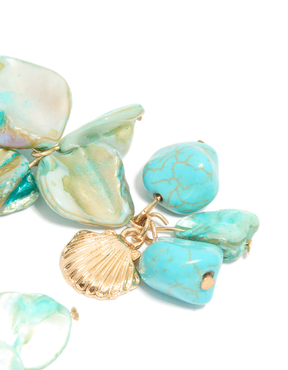 Gold Blue Genuine Shell Disc Layered Drop Earrings
