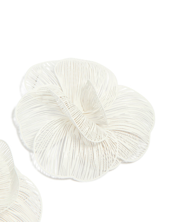 White Coated Metal Full Flower Stud Earrings