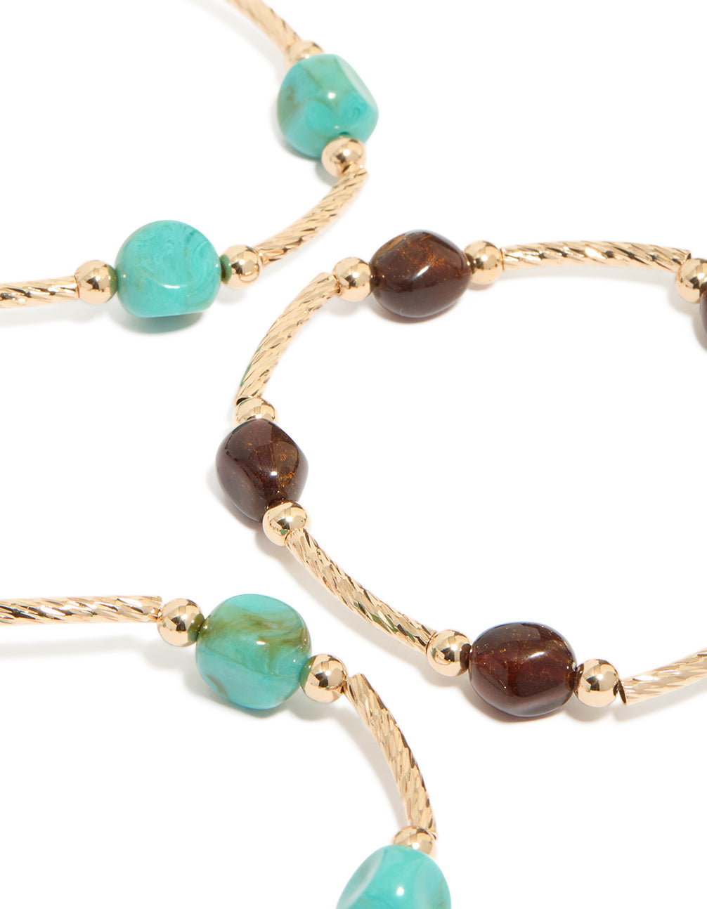 Gold Brown & Turquoise Beaded Thin Connector Bracelets 4-Pack