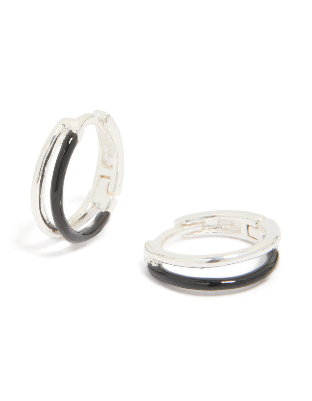 Sterling Silver Black Enamel Double Hoop Earrings