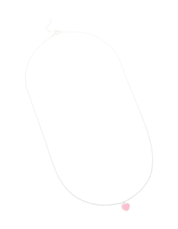 Sterling Silver Pink Enamel Heart Pendant Necklace