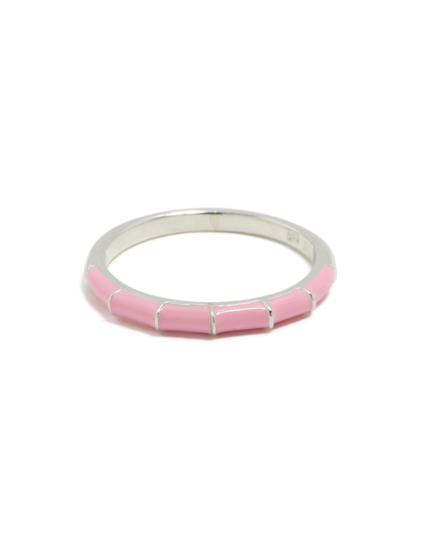 A sterling silver pink enamel ring in light pink front view