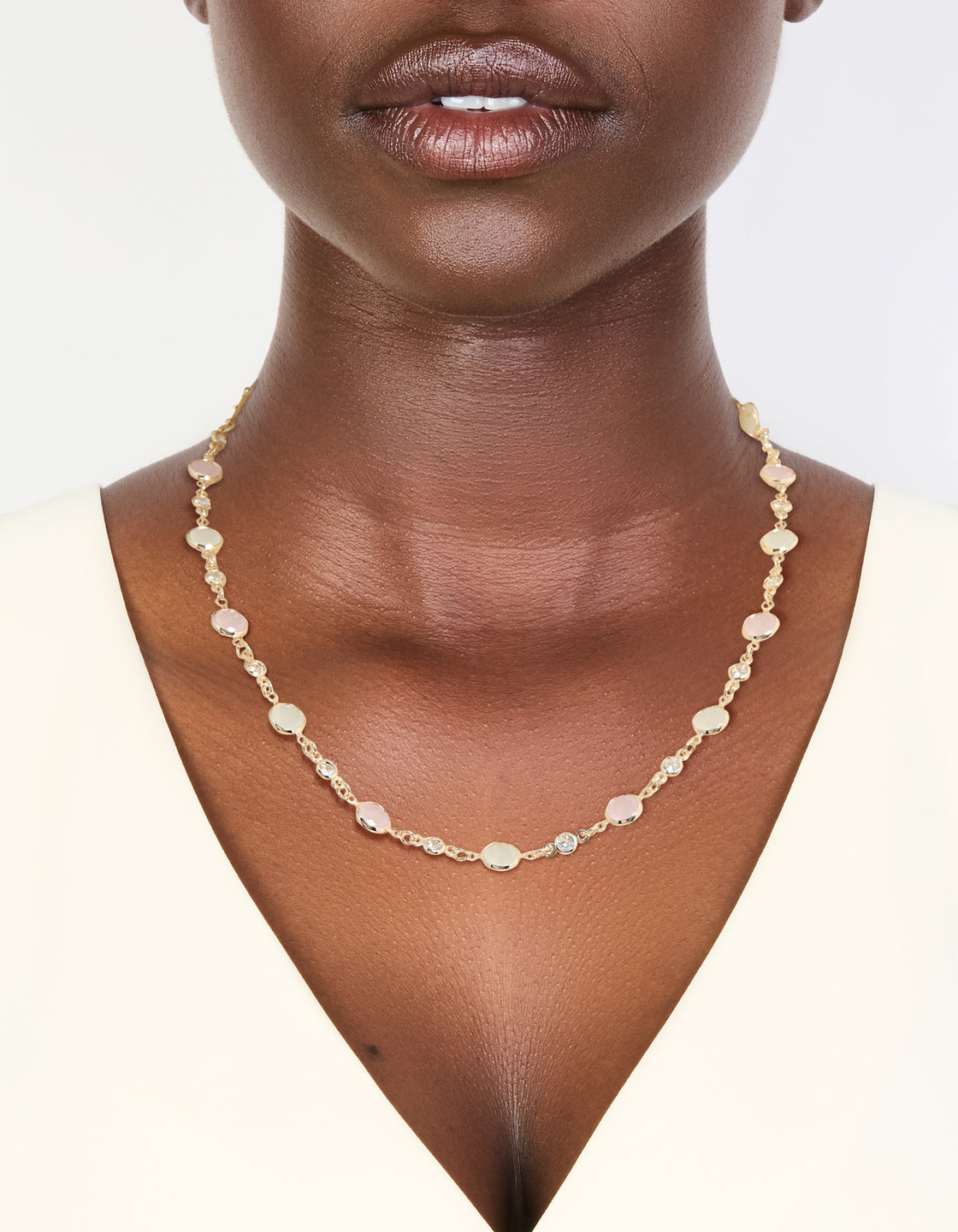 Rose Gold Plated Cubic Zirconia Circle Charms Necklace