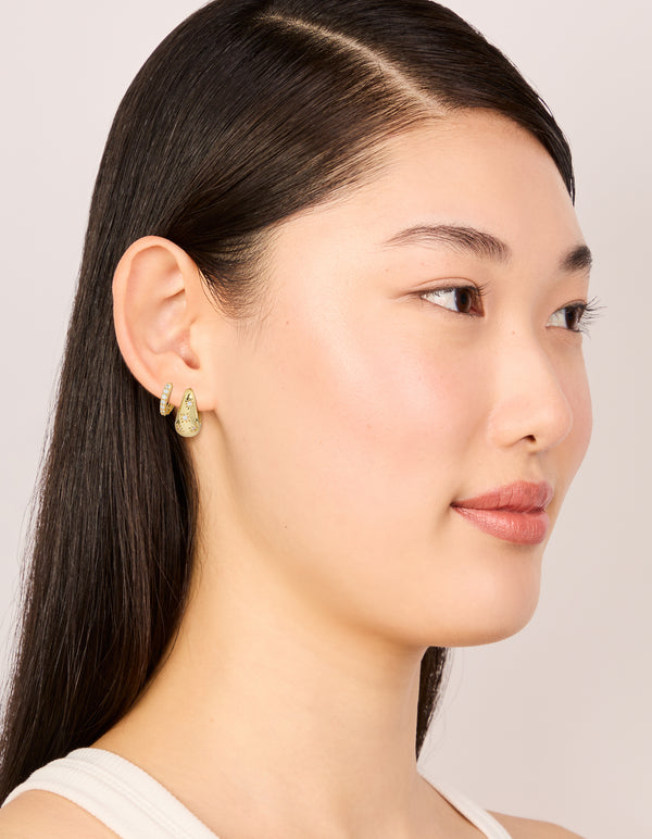 Gold Plated Brass Fine Cubic Zirconia & Star Teardrop Huggie Earrings 2-Pack