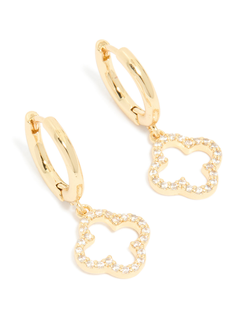 Gold Plated Cubic Zirconia Huggie Flower Drop Earrings