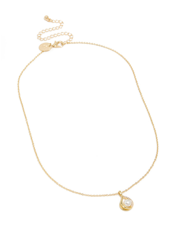 Gold Plated Cubic Zirconia Teardrop Pendant Necklace