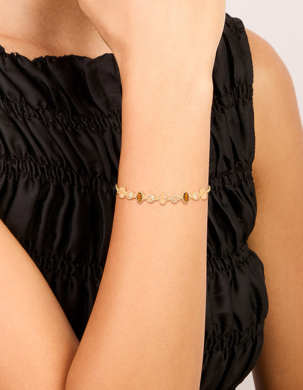Gold Plated Cubic Zirconia Oval & Round Stone Bracelet