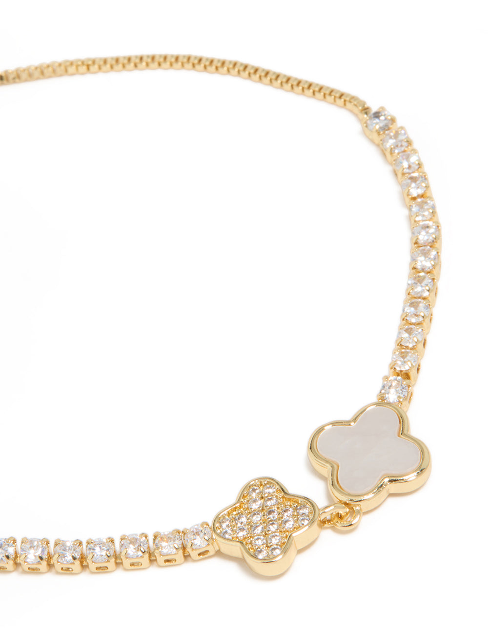 Gold Plated Cubic Zirconia Double Flower Toggle Bracelet