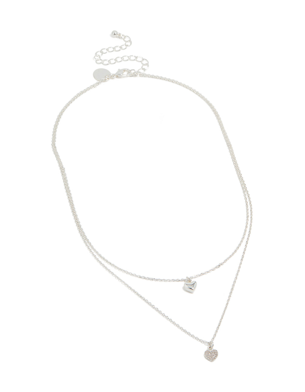 Silver Plated Cubic Zirconia Double Layered Heart Pendant Necklace