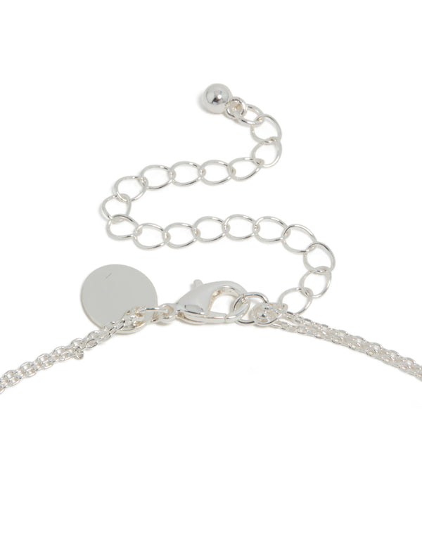 Silver Plated Cubic Zirconia Double Layered Heart Pendant Necklace