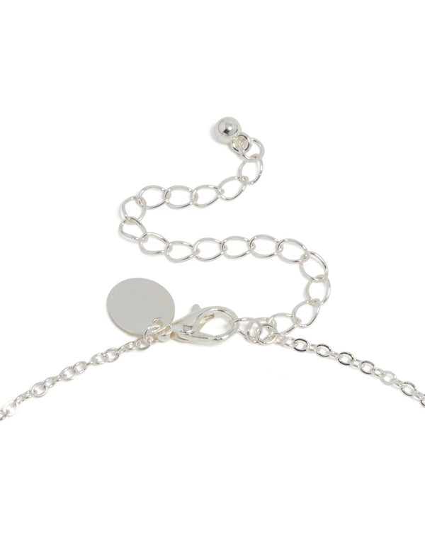 Featuring silver plated pink and blue cubic zirconia mixed oval necklace clasp detail view