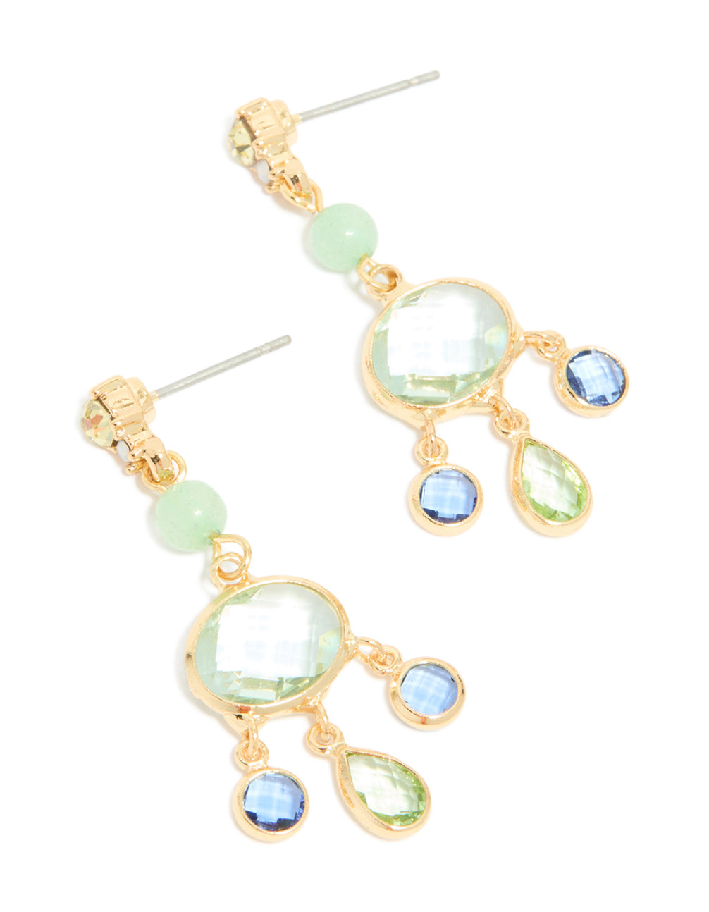 Gold Plated Green & Blue Cubic Zirconia Drop Earrings