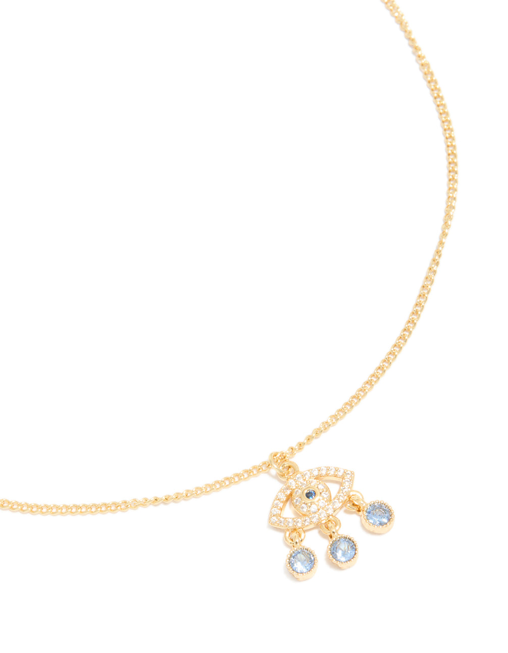 Gold Plated Blue Cubic Zirconia Evil Eye Pendant Necklace