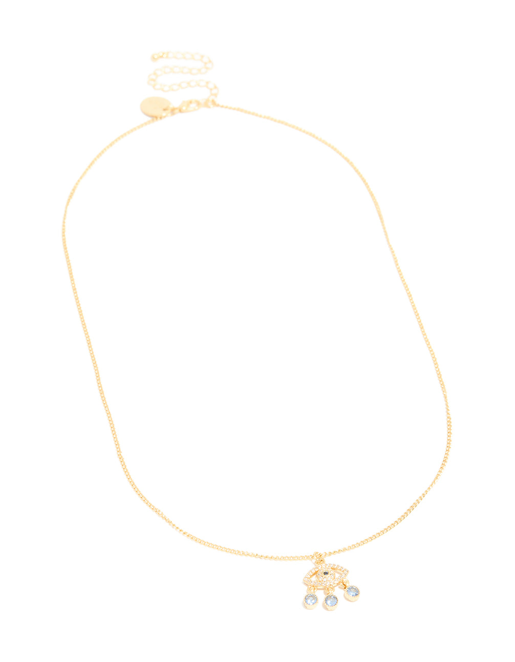 Gold Plated Blue Cubic Zirconia Evil Eye Pendant Necklace