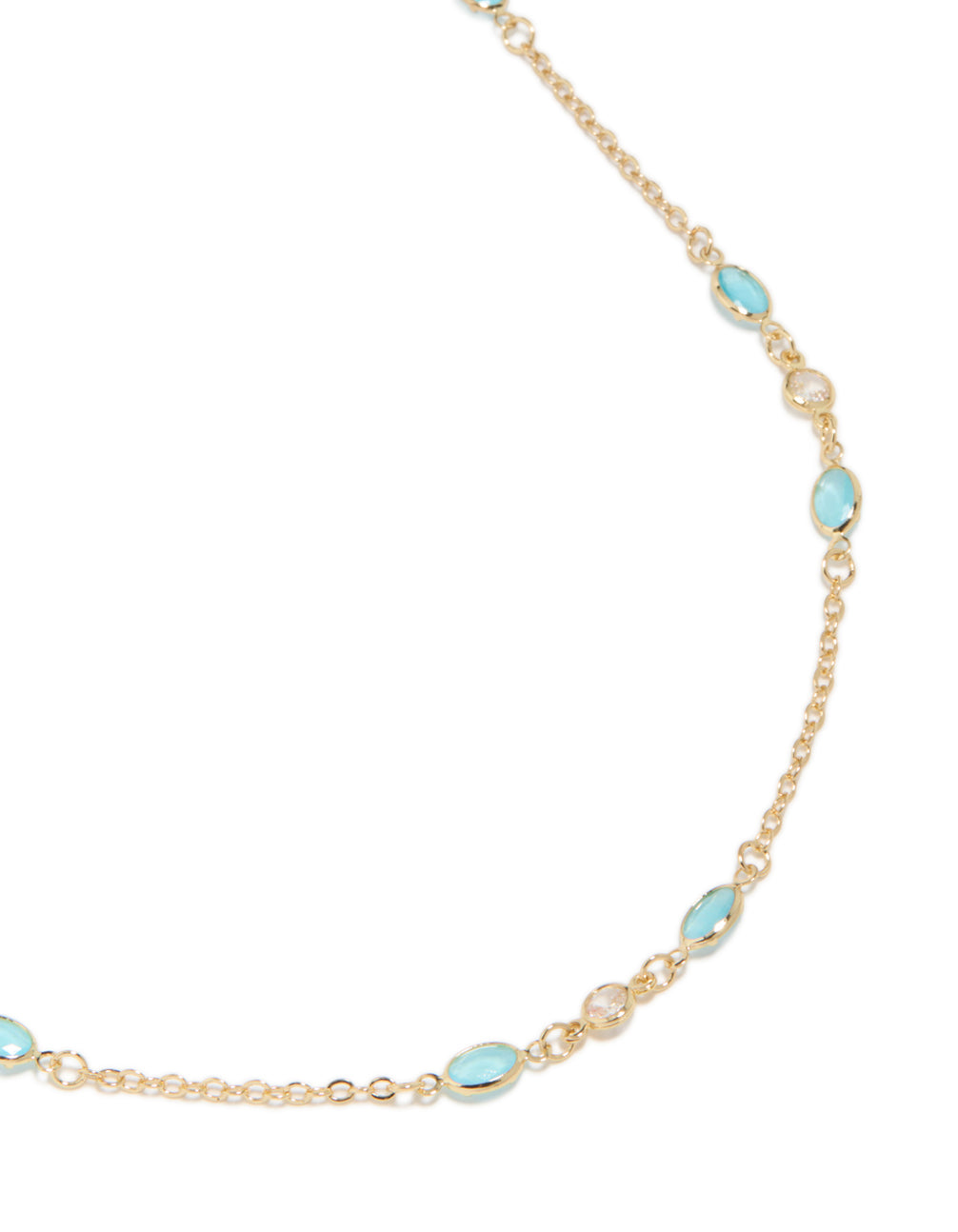 Gold Plated Blue Cubic Zirconia Oval Stone Necklace