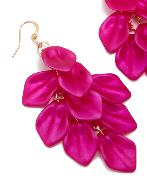 Fuchsia Pink Coated Metal Petal Drop Earrings