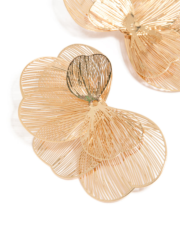 Gold Small Wire Petal Stud Earrings