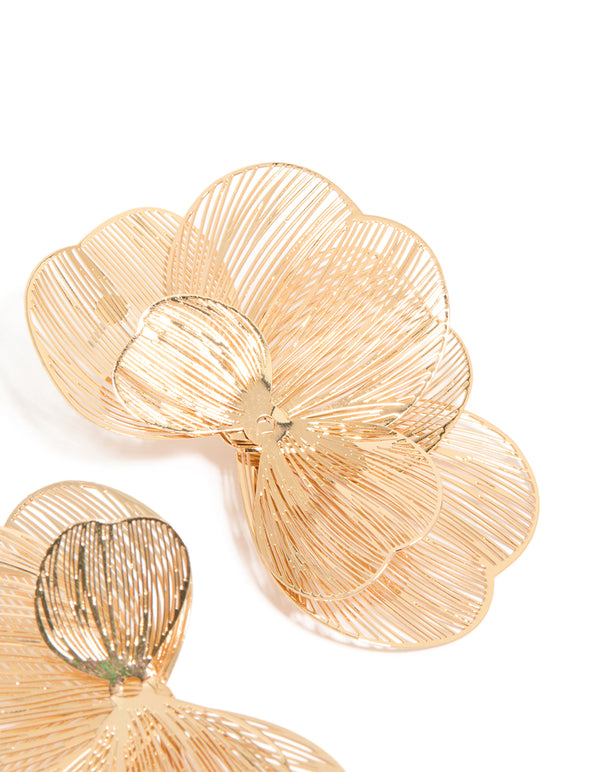 Gold Small Wire Petal Stud Earrings